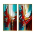 thumbnail image 2 of Designart "Rythmes de Sarcelle Éveil Abstrait I" Peinture Abstraite Encadrée Ensemble d'Art Mural de 2 - Ensemble d'Art Mural Encadré Rouge Moderne de 2, 2 of 6