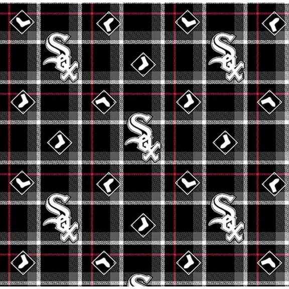 Flannel Chicago White Sox Plaid MLB Pro Baseball Sports Team Cotton Flannel Fabric By the Yard (60076B)