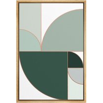 PixonSign Framed Canvas Print Wall Art Mid-Century Pastel Geometric Green Semi Circles Abstract Shapes Illustrations Modern Art Decorative Minimal for Living Room, Bedroom, Office - 24"x36" Natural