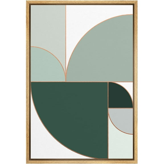 PixonSign Framed Canvas Print Wall Art Mid-Century Pastel Geometric Green Semi Circles Abstract Shapes Illustrations Modern Art Decorative Minimal for Living Room, Bedroom, Office - 24"x36" Natural