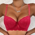 thumbnail image 2 of Sngxgn Women's Lace Bra Non Padded Underwire Unlined Bra Full Coverage Lace Bralette(Red,75B), 2 of 4