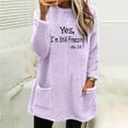 thumbnail image 2 of lcziwo Womens Fuzzy Fleece Sweatshirt Yes I'm Still Freezing Me 24:7 Letter Print Crewneck Sherpa Pullover Winter Warm Loungewear Tunic Tops with Colorblock Pockets Purple M, 2 of 7