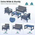 thumbnail image 4 of SERWALL 5 Pieces Outdoor HDPE Patio Furniture Sets, Conversation Sets with Cushions, 2 Armchairs & 1 Loveseat & 1 Coffee Table for Poolside, Balcony, Porch & Backyard, Blue / Grey, 4 of 7
