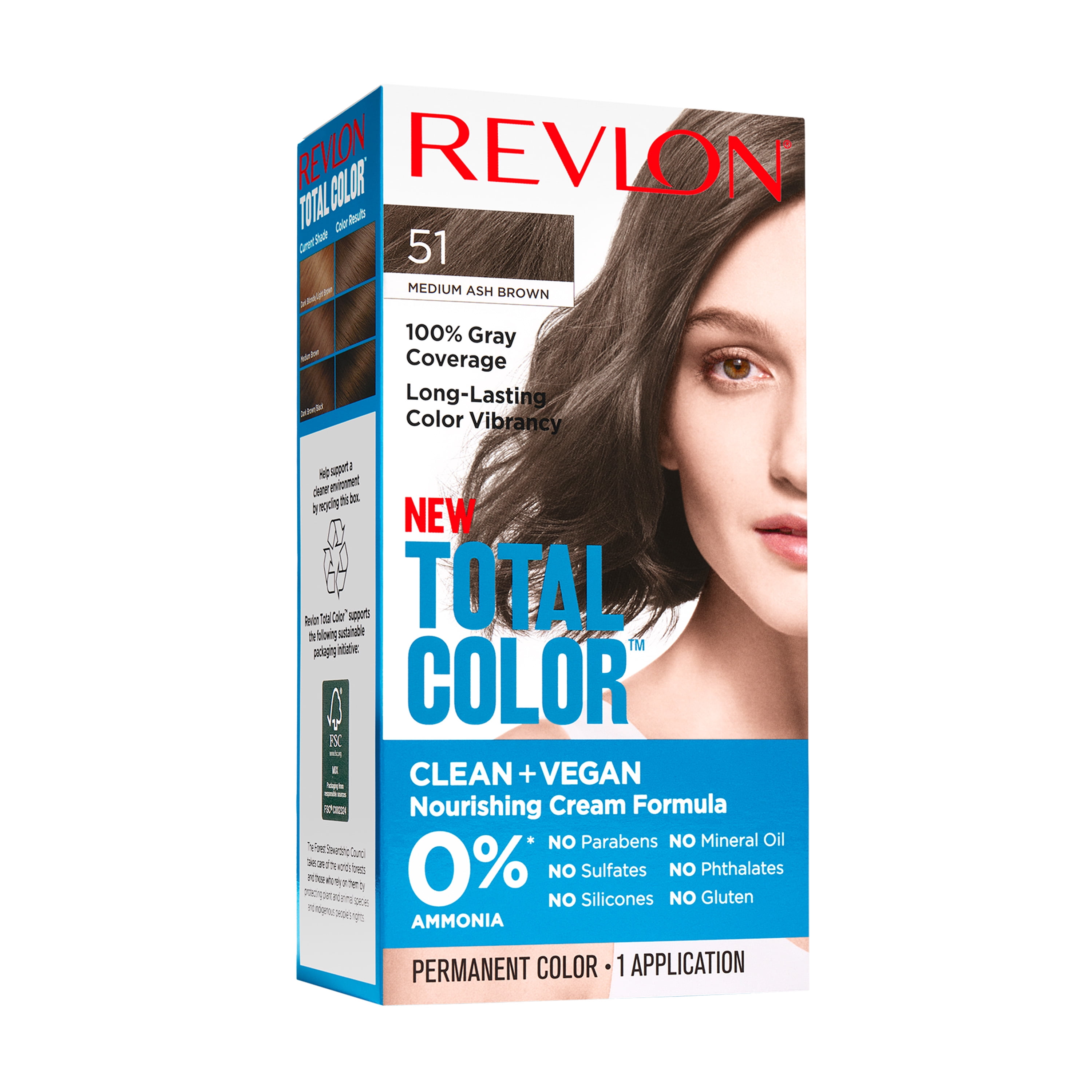 Revlon Total Permanent Hair Color, Clean and Vegan, 100% Gray Coverage Dye,  40 Dark Brown,  fl oz 