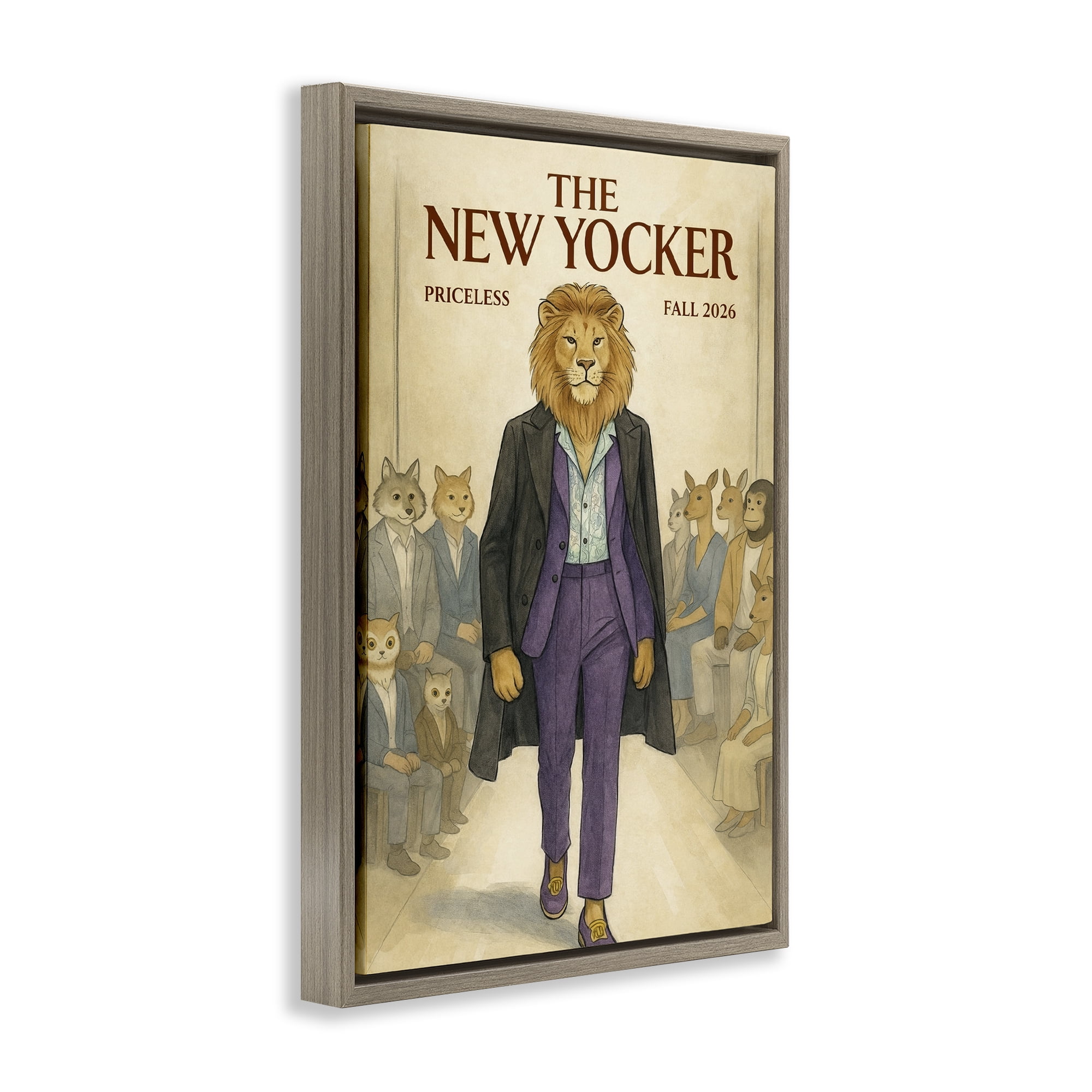 Stupell Industries New Yocker Lion Model Brown Framed Floater Canvas Wall Art, design by Grotto Studios