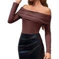 thumbnail image 2 of Women's Off The Shoulder Tops Long Sleeve Slim Fitted Y2K Sexy Going Out Nightout Blouse Shirts, 2 of 6