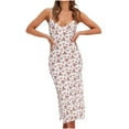 thumbnail image 2 of Wycnly Dresses for Women Sexy Slim Spaghetti Strap Beach Party Cami Long Dresses Sleeveless V-Neck Floral Summer Maxi Formal Dress White XL, 2 of 6