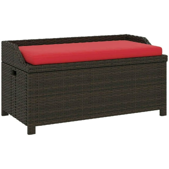 Spaco Outdoor Wicker Storage Bench with Storage & Cushion, 2-in-1 Storage Bench for Outdoor, Red