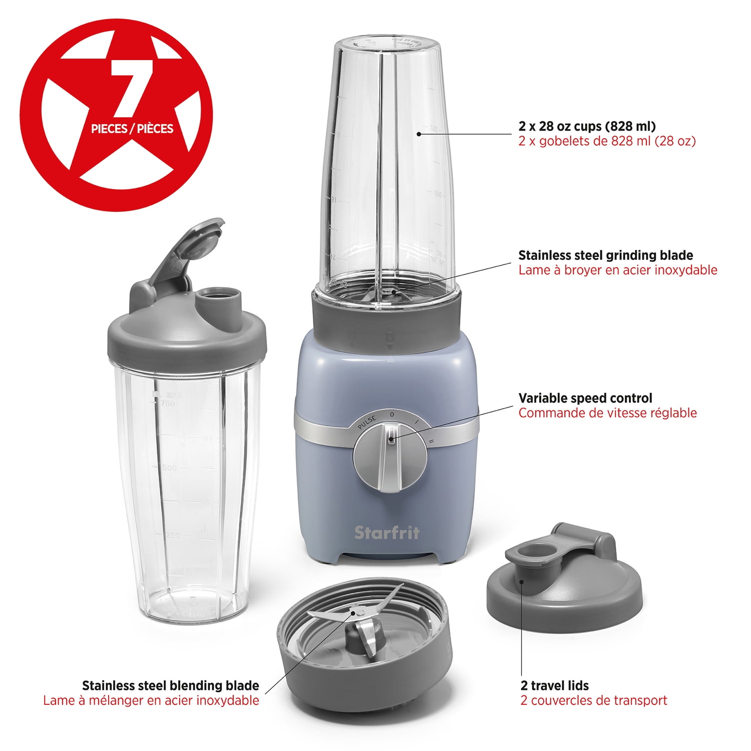 Starfrit 300-Watt 3-Speed Electric Personal Blender (Gray), 024325-003-0000