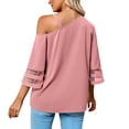 thumbnail image 3 of Xmarks Women's Off Shoulder Tops 3/4 Short Sleeve Casual Loose Batwing Shirts Oversized Blouse Tunic Pink S-XL, 3 of 4