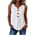 thumbnail image 2 of Tank Tops for Women Cotton Linen Button V Neck Sleeveless Shirts Casual Summer Gauze Boho Tops Beach Western Shirts White M, 2 of 6