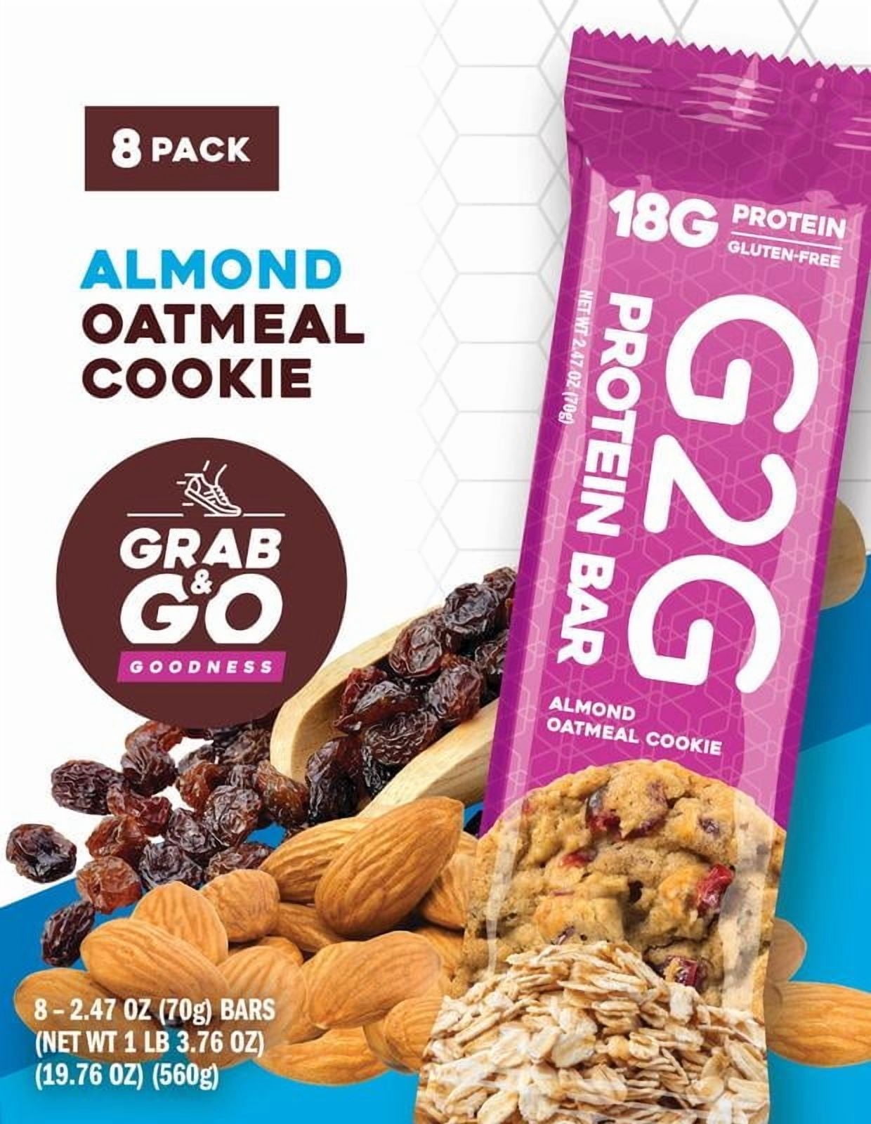 G2G Protein Bar, Almond Oatmeal Cookie, Gluten-Free, Clean Ingredients, Refrigerated for Freshness, 16 Bars (2 Packs of 8)