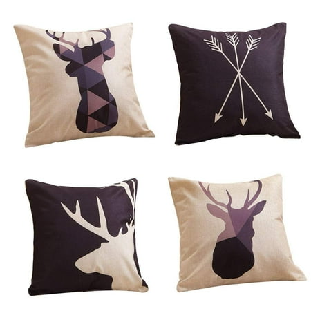 White Deer Heads SUFAM Set of 4 Pillow Cases Car Geometry Arrow Deer Head Black and White Throw Pillowcase Cover Cushion Case Home Decor 16x16 inch ()