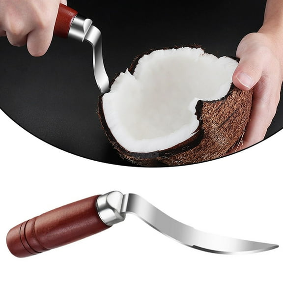 Peeler,Coconut Meat Removal Tool Stainless Coconut Meat Scraper With Wooden And Non Slip Handle Sleeve (Sliver)