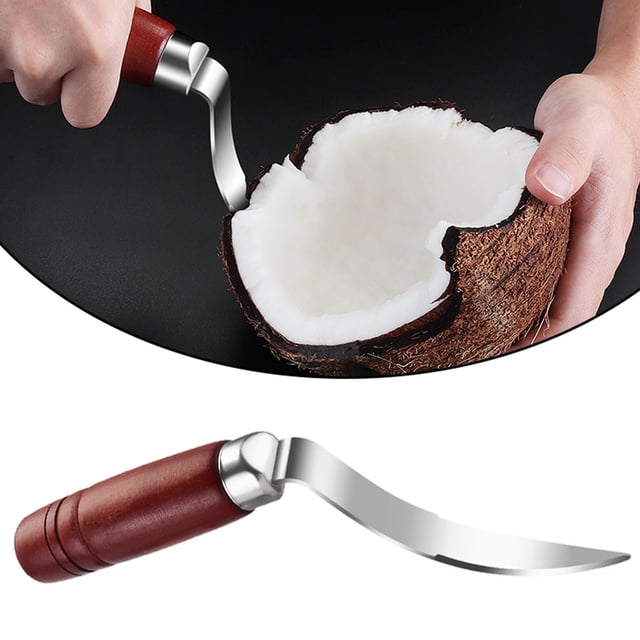 Coconut Meat Removal Tool Stainless Coconut Meat Scraper With Wooden And Non Slip Handle Sleeve (Sliver)