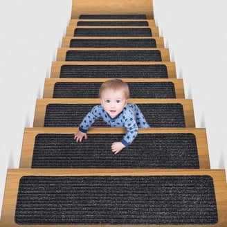 Stair-Treads Non Slip Indoor, Stair Treads For Wooden Steps 15PC, Soft Carpet Stair Treads, Peel And Stick Stair Treads Reusable Adhesive For Kids And Pets, Washable Stair Runner 8"x30" Grey