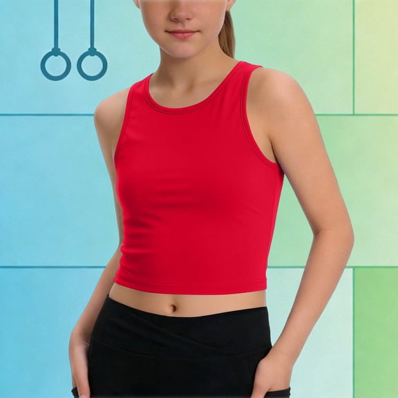 Mifsaly Girls Crop Tank Tops Crewneck Sleeveless Racerback Kids Athletic Shirts Soft Breathable Workout Yoga Running Tops