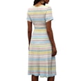 thumbnail image 6 of Minjewel Women's Striped Shift Dress with Breton V-Neck - Short Sleeve Summer Dress, Loose Flowy Beach Party Outfit, Comfy Vacation Mini Dress,Yellow,XL, 6 of 6