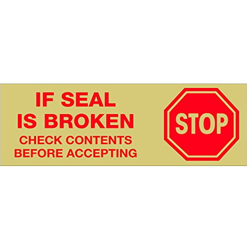Tape Logic Pre-Printed Packing Tape Tan - Stop if Seal is Broken 2" x 55 Yard Roll (6 Pack)
