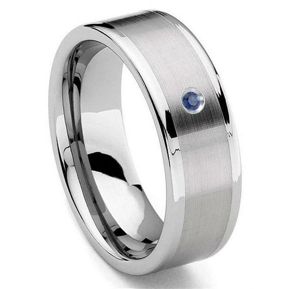 Titanium Kay Tungsten Carbide 8MM Flat Sapphire Comfort Fit Mens Wedding Band Ring with Brush Center Sz 10.0
