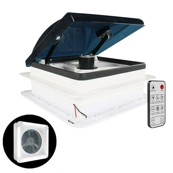 Leisure Coachworks RV Roof Vent Fan 12V Adjustable Multi Speed Rain Sensor, Remote Control and LED Light with Smoked Lid