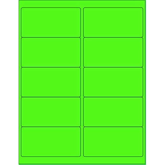 8-1/2 x 11" Neon Color High Light Fluorescent Labels for Laser & Inkjet Printer (Green Fluorescent, 4 2" 10 Per Page | 250 Labels)