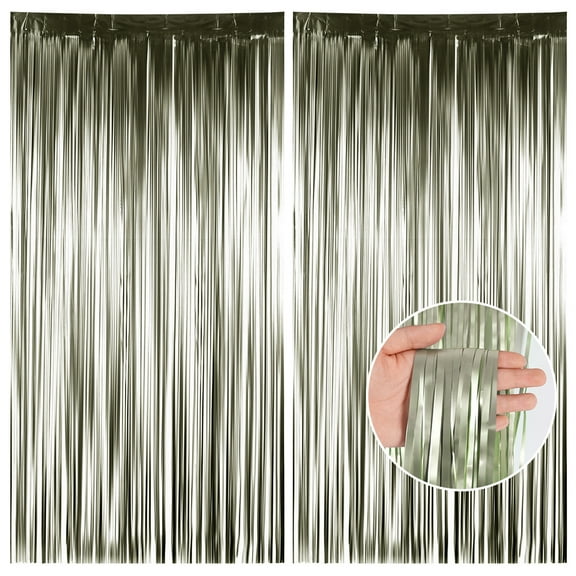 2PCS Tinsel Fringe Curtain Backdrop, 2x1m Shiny Streamer Wall Decorations for Birthday Party, Christmas, Wedding, Photo Booth Background, Photography Props - Light Green
