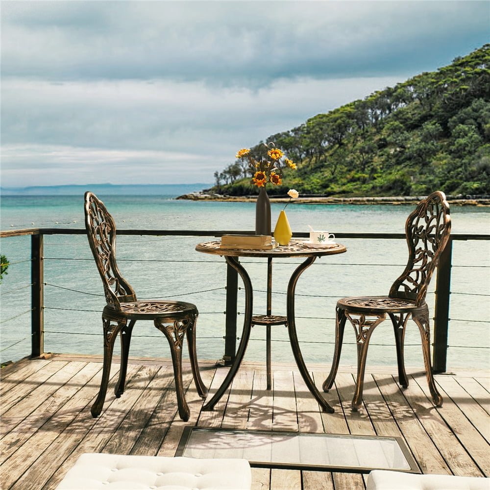 Topeakmart 3-Piece Cast Aluminum Patio Bistro Table Set Outdoor Furniture, Bronze