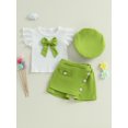 thumbnail image 4 of BemeyourBBs Toddler Baby Girl 2 Peice Skirts Set Cute Summer Fall Clothes Vintage Little Girls Short Sleeve 3D Bowknot T-Shirt Skorts Shorts Beret Hat, 4 of 9