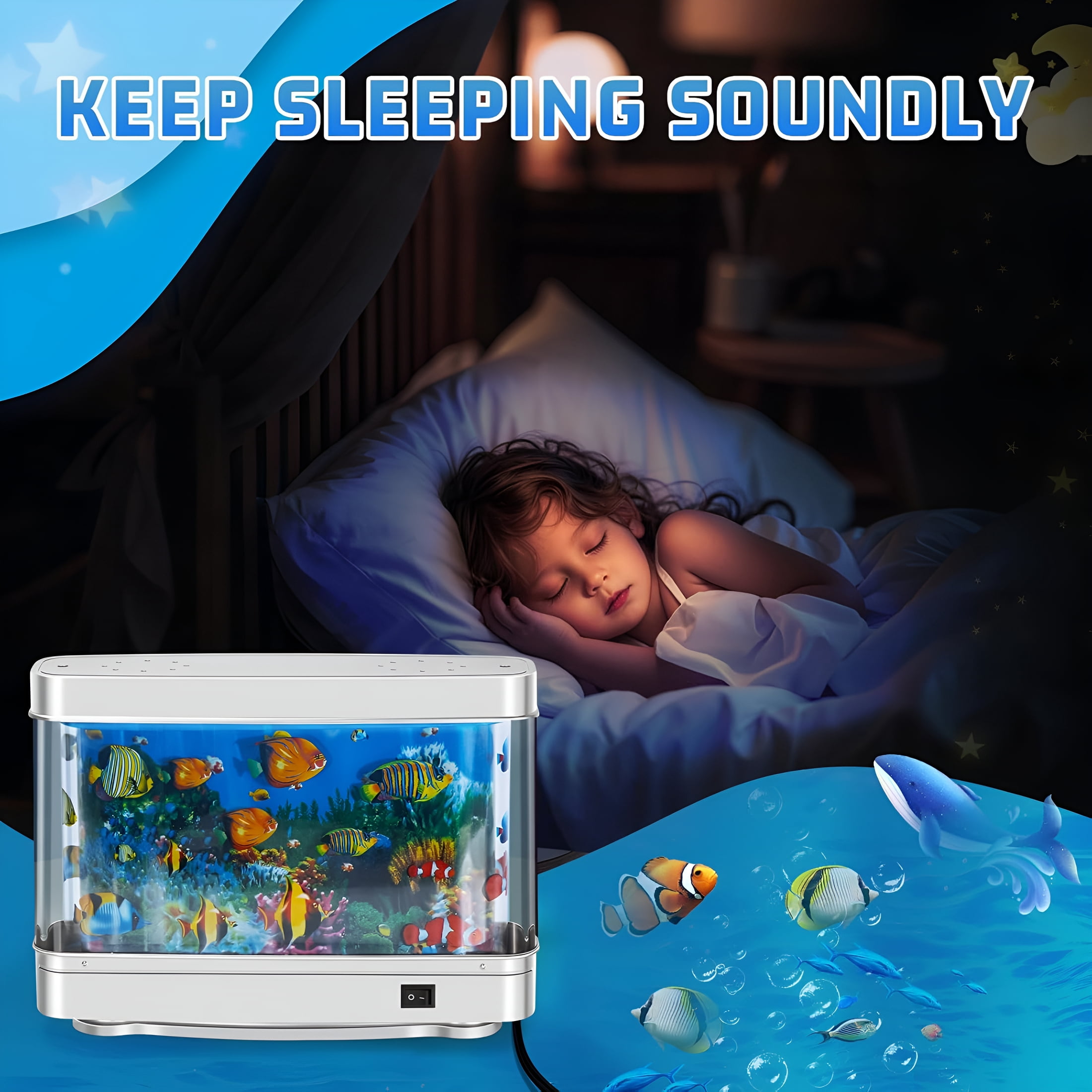 HIBIBUD Fake Fish Tank, Artificial Aquarium Decorations, Fake Aquarium Decor, Virtual Ocean Moving Fish lamp for Bedroom Office Décor