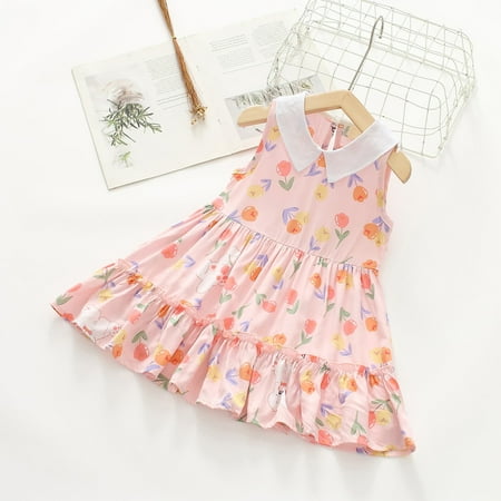 

Shldybc Girls Summer Dress Baby Girls Playwear Dresses Toddler Kids Baby Girls Fashion Cute Sleeveless Sweet Flower Print Ruffle Dress Girls Dresses Summer Savings Clearance