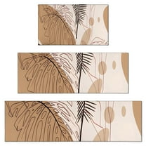 Brown Boho Plant Pattern Kitchen Rugs Sets Of 3,Kitchen Runner Rugs Non Skid Washable,Decorative Kitchen Floor Mats for Kitchen,Sink,Laundry,17"x30"  17"x47"   17"x59"