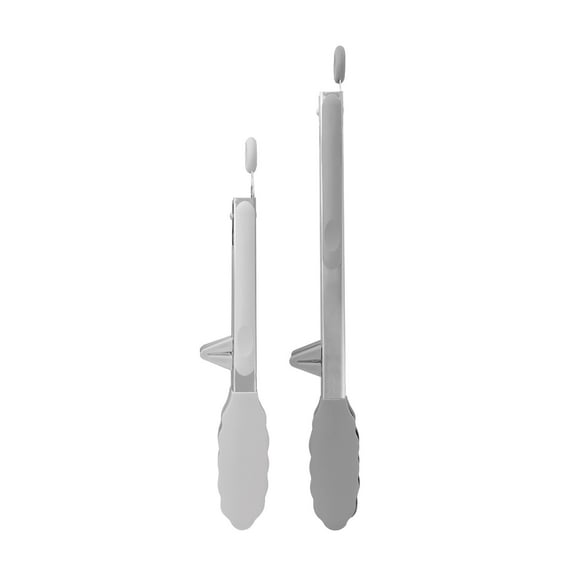 JUST COOK Elevated Stainless Steel Tongs for Cooking with Non-Slip Silicone Grip, Light Gray, 2-Piece