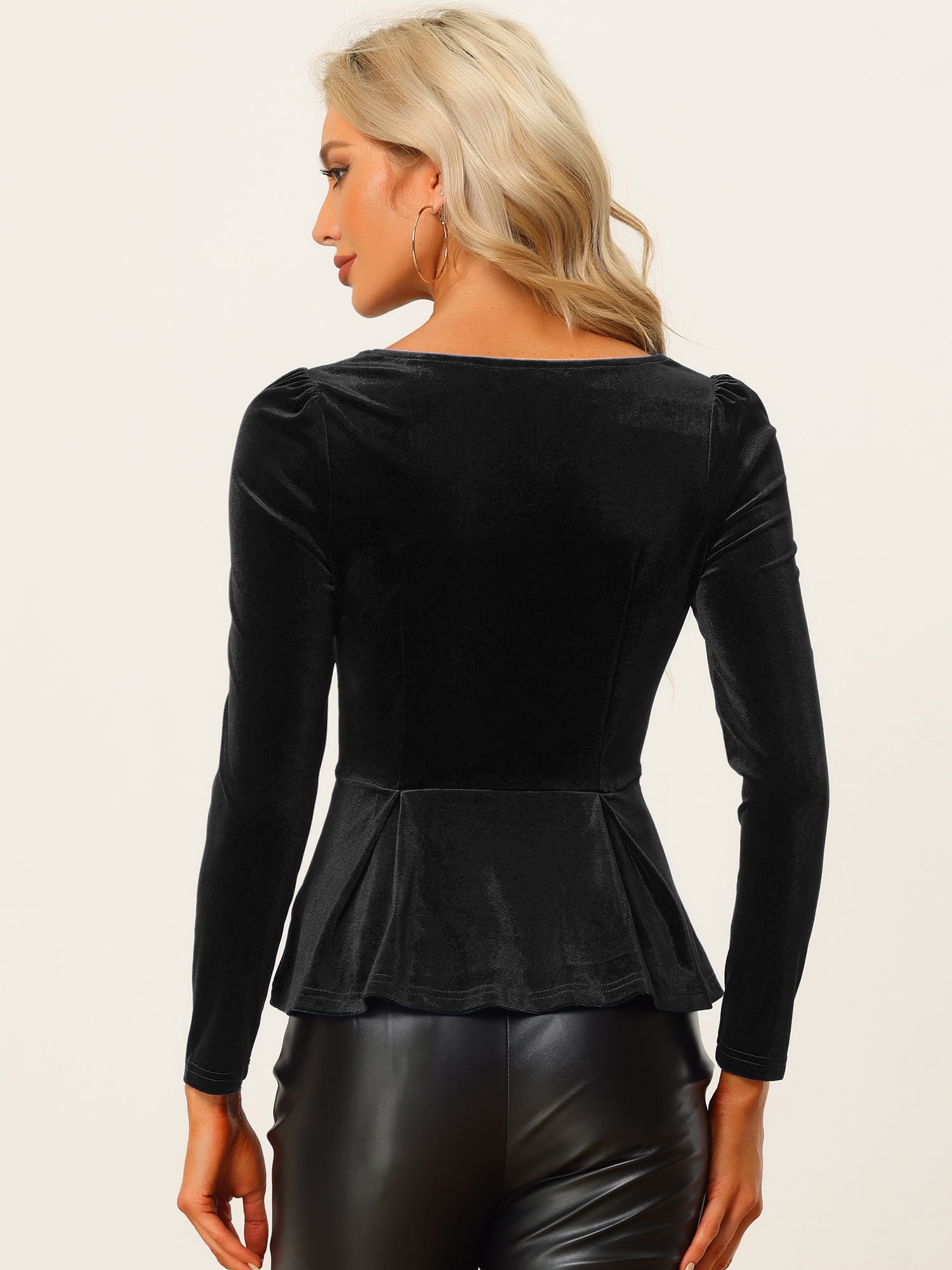DARING DIVA Elegant Velvet Sweetheart Neck Peplum Top M Black
