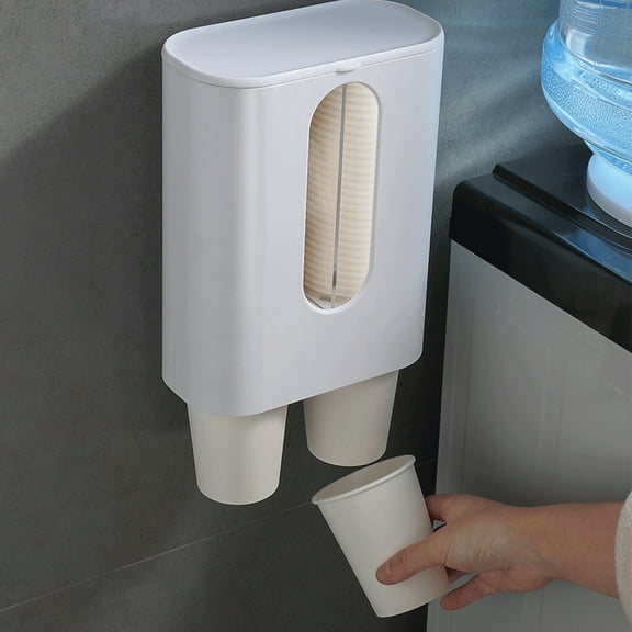 JingChun Cup Dispenser Wall Mounted Pull Type Holder for Universal Disposable Cups No Punching Organizer Storage Rack for Home office Hospital Breakroom Bar Kitchen