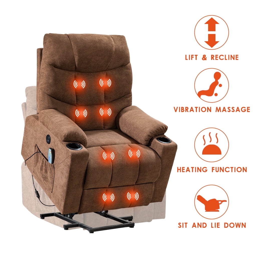 FDW Lift Chair Electric Recliner with Side Pocket and Cup Holders, USB Charge Port&Massage Remote Control for Elderly Massage Chair，Brown