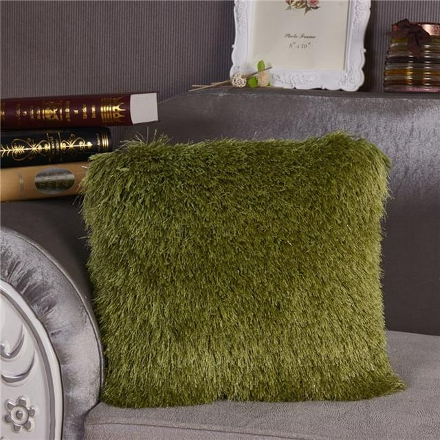 Amazing Rugs PIL-NSL-2015 18 x 18 in. Decorative Shaggy Pillow with Lurex in Lime