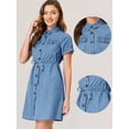 thumbnail image 2 of INSPIRE CHIC Robe en Jean pour Femmes Chambray Été Décontractée Boutonnée Robes en Denim Bleu-1 m, 2 of 5