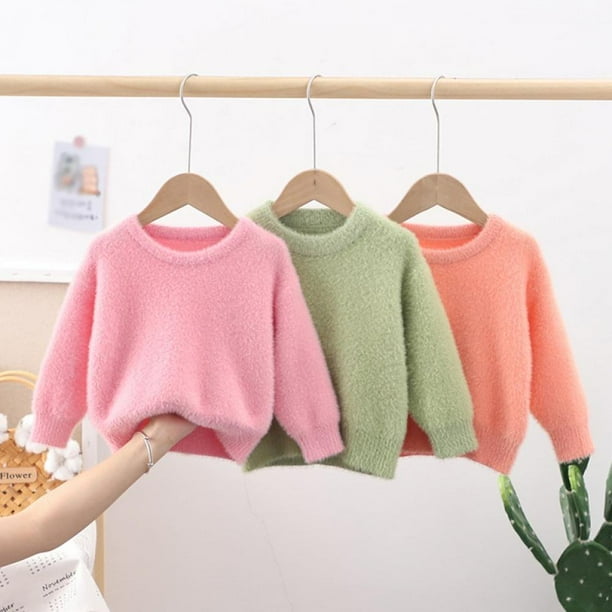 EIMELI Toddler Baby Girl Boy Fall Winter Fuzzy Sweater Solid Color
