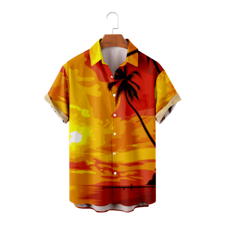 

MLFU Mens Hawaiian Aloha Shirt Button Down Short Sleeve Slim-Fit Collared Hawaii Shirts Summer Costume Size 100-170/XXS-8XL