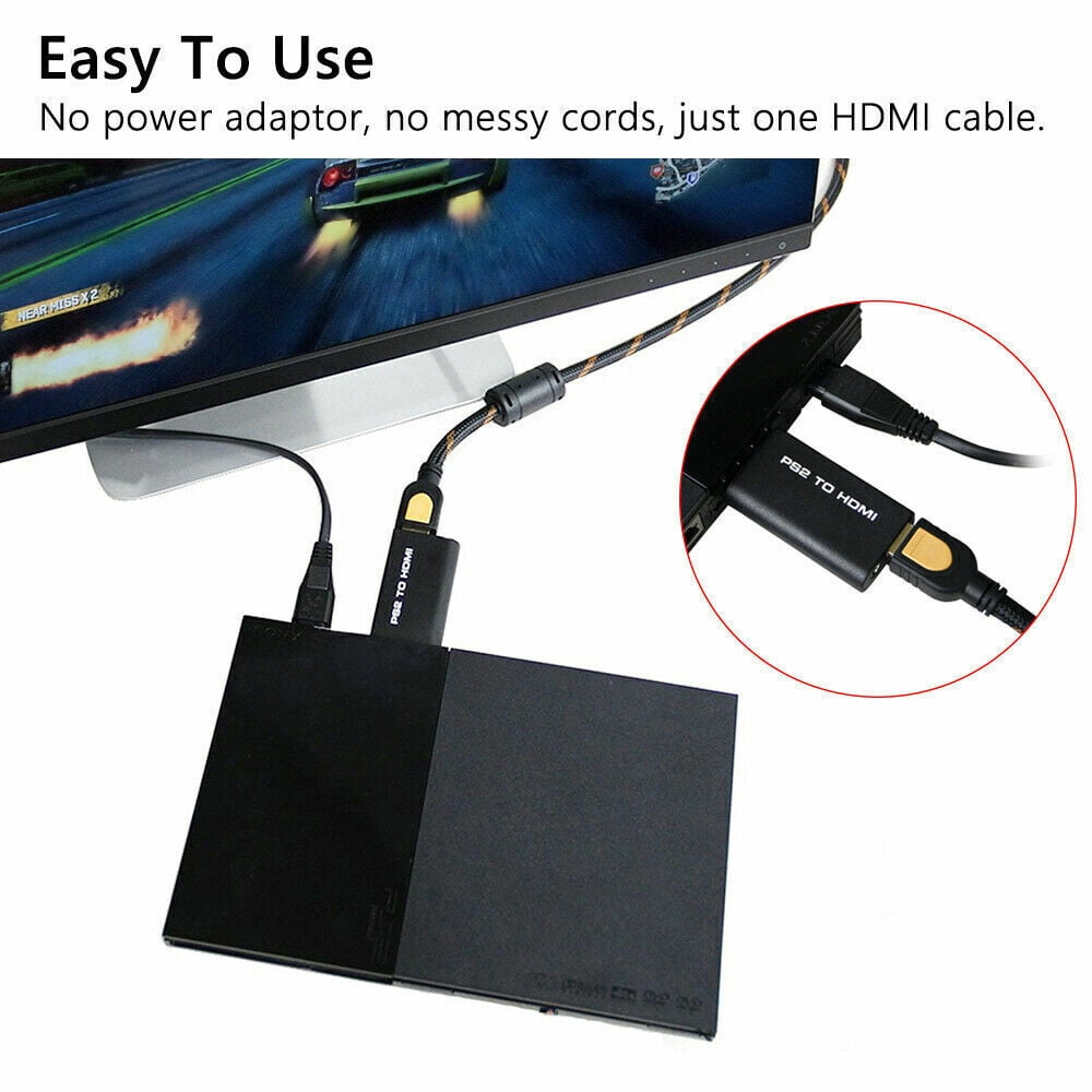 PS2 to HDMI Video Converter Adapter with 3.5mm Audio Output for HDTV Monitor Black