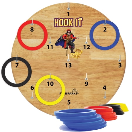 Funsparks - Hook It® Ring Toss Game for Kids & Adults – Includes 24 Rings and Extra Hook – Indoor & Outdoor Games for Family and Friends – Safe Alternative to Darts