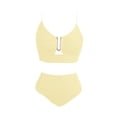 thumbnail image 5 of Minjewel Women's V-Neck Cutout High Waisted Bikini Two Piece Swimsuit,Textured Pleated Fabric with High Waist Bottoms,Sexy Beach Swimwear,Yellow,2XL, 5 of 6