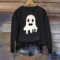 thumbnail image 3 of Women's Pumpkin Sweatshirts Color Block Fall Halloween Hoodie Lightweight Long Sleeve Pullover Tops Black, L, 3 of 6