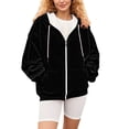 thumbnail image 7 of ManxiVoo Oversized Track Jacket with Zipper for Women Casual Long Sleeve Pocket Sweatshirt Fall Fashion Hooded Top L Size Black, 7 of 7