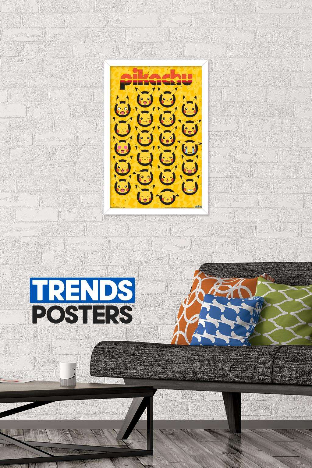 Pokemon - Pikachu Faces Wall Poster, 14.725" x 22.375", Framed