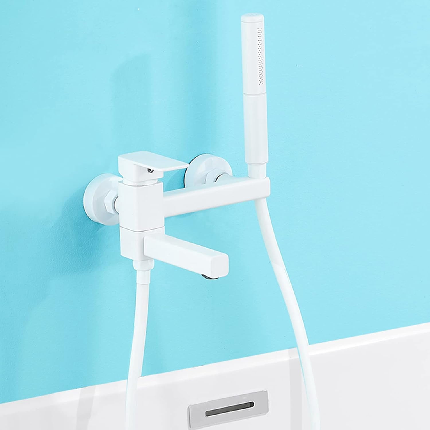 Bath Mixer Tap with Shower Attachment Bathtub Faucet Wall Mounted Brass Hot and Cold Water Hand Shower Double Hole Bathroom Shower Faucet White-B