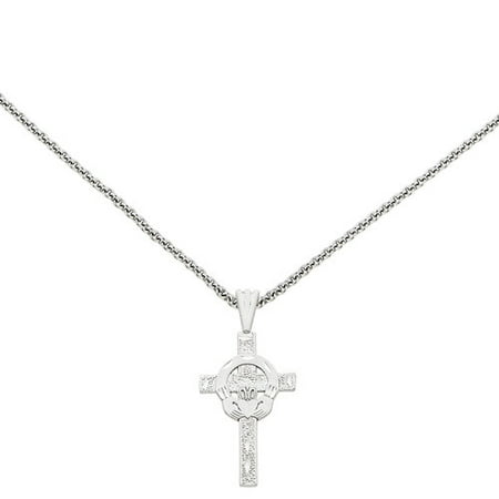 14kt White Gold Polished Claddagh Cross Pendant