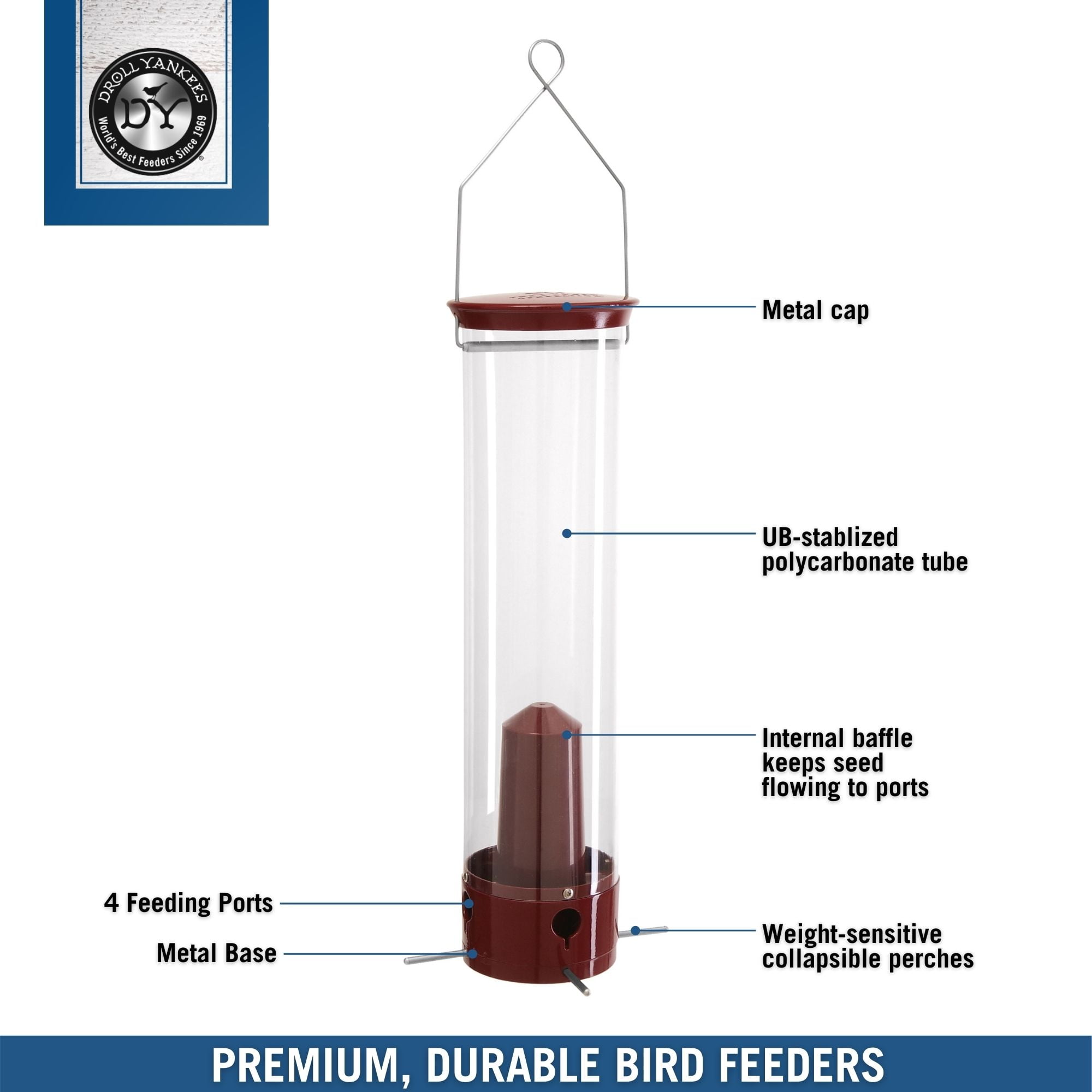 Droll Yankees Yankee Dipper Squirrel-Proof Tube Bird Feeder - Burgundy - 5 lb. capacity