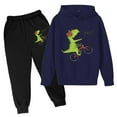 thumbnail image 2 of Boys Outfits Boys Dinosaur Fossil Print Hoodie and Sweatpants Soft Winter Set Boys' Clothing Sets Black 11-12 Years, 2 of 3